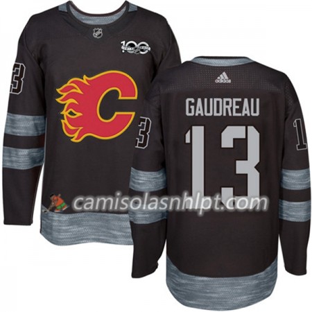 Camisola Calgary Flames Johnny Gaudreau 13 1917-2017 100th Anniversary Adidas Preto Authentic - Homem